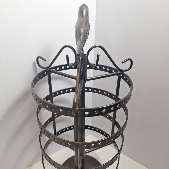 Bronze Bird Earring Holder Rotating Display 14" x 7" Raven Antique Look - Picture 9 of 15